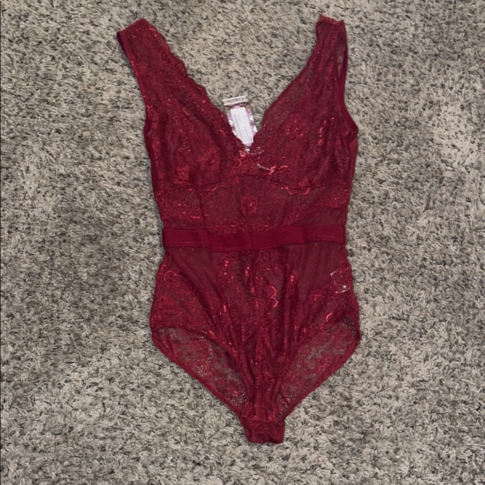 Boohoo Red Lace Bodysuit